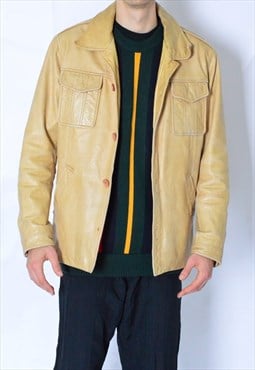 Vintage 90s Butter Beige Minimalist Leather Jacket