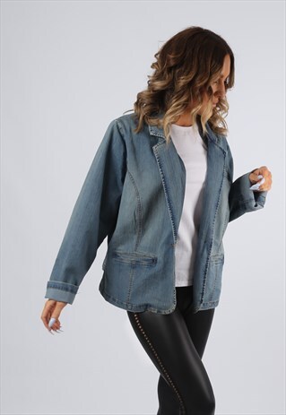 DENIM JACKET BLAZER STYLE OVERSIZED FITTED UK 18 - 20 (K92H)