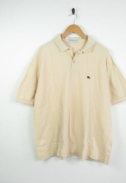 Burberry 90s Beige Plain Logo Short Sleeve Polo Shirt XL