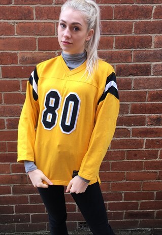 VINTAGE SPORTS YELLOW SWEATSHIRT JUMPER COLLEGE US S 8 10