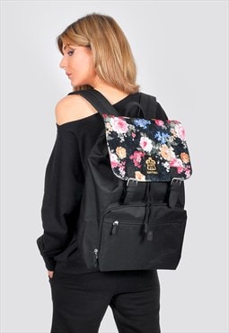 Velvet floral print laptop backpack 