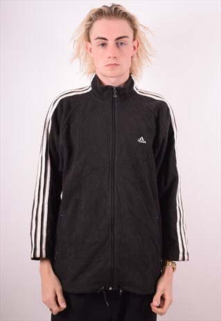 ADIDAS MENS VINTAGE FLEECE JACKET LARGE BLACK 90S