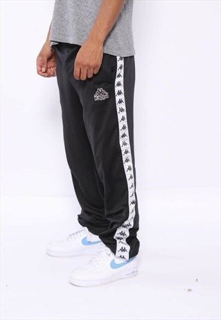 VINTAGE KAPPA TAPE LOGO TRACK BOTTOMS BLACK
