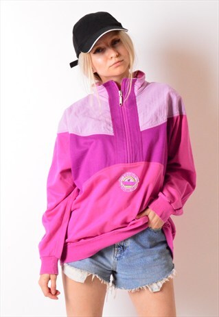 VINTAGE 90S PINK 1/4 ZIPPER SWEATSHIRT JUMPER
