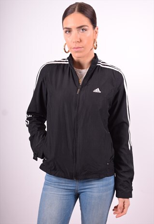 ADIDAS WOMENS VINTAGE TRACKSUIT TOP JACKET SMALL BLACK 90'S