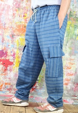 Hand Dyed Blue Striped Cargo Pants