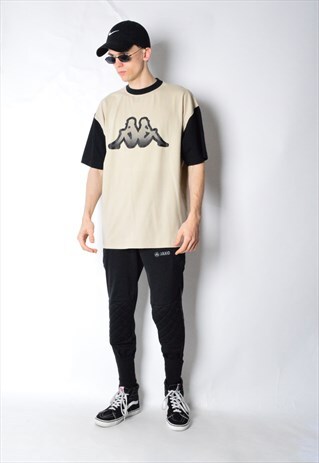 VINTAGE 90S BEIGE AND BLACK KAPPA T-SHIRT