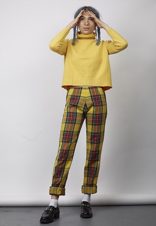 VINTAGE 80'S YELLOW TARTAN TROUSERS
