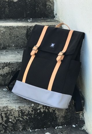 URBAN BACKPACK/RUCKSACK/CANVAS BAG/ITALY LEATHER - BLACK