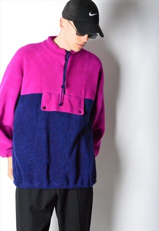 VINTAGE 90S UNISEX PURPLE NAVY BLUE THICK FLEECE JACKET