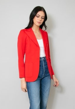 70's Vintage Ladies Wool Red Blazer Jacket Dagger Collar