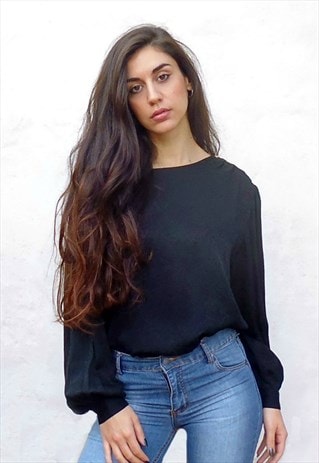 VINTAGE SILKY BLACK BLOUSE
