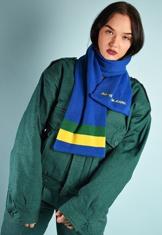 VINTAGE 90'S KNITTED SLOGAN LOGOMANIA SCARF IN BLUE