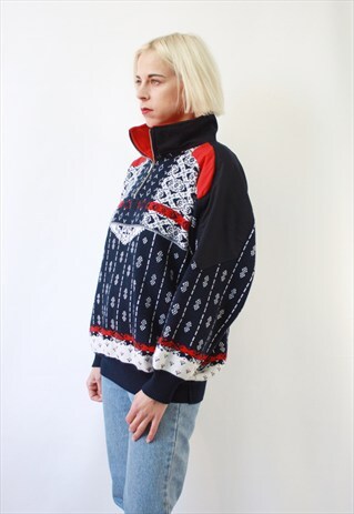 VINTAGE 90'S NAVY BLUE JUMPER KANGAROO WITH PATTERNSS