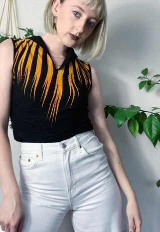 SASSY VINTAGE 90S BLACK AND ORANGE FIRE PATTERNED TOP