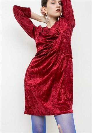 VINTAGE VELVET DRESS RED NEW YEARS PARTY ELEGANT BRIGHT