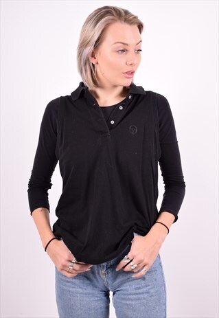 SERGIO TACCHINI WOMENS VINTAGE POLO SHIRT MEDIUM BLACK 90'S