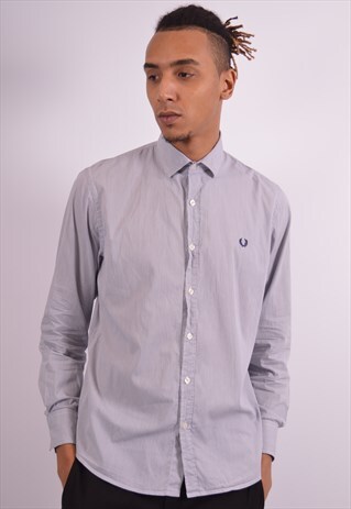 FRED PERRY MENS VINTAGE SHIRT LARGE WHITE CHECK 90S