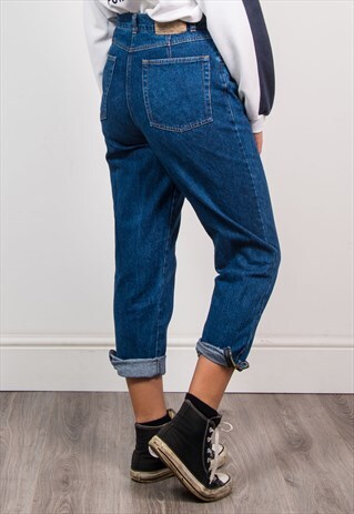 VINTAGE 90'S DARK BLUE MOM STYLE HIGH WAIST JEANS