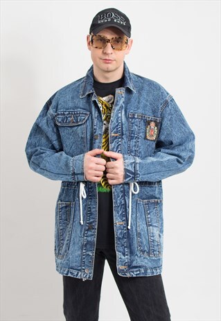 VINTAGE 80S DENIM PARKA JACKET IN STONEWASHED BLUE