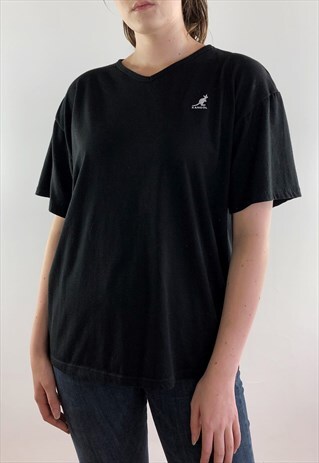 WOMENS VINTAGE KANGOL TSHIRT BLACK SHORT SLEEVED TOP TEE