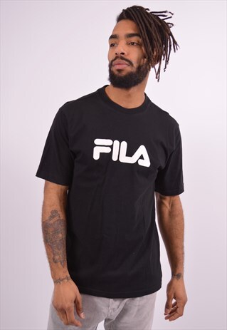 FILA MENS VINTAGE T-SHIRT TOP MEDIUM BLACK 90S