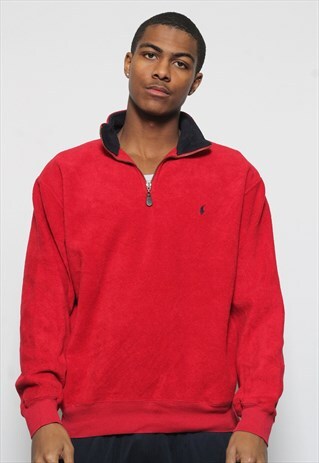 VINTAGE RALPH LAUREN LOGO 1/4 ZIP FLEECE RED