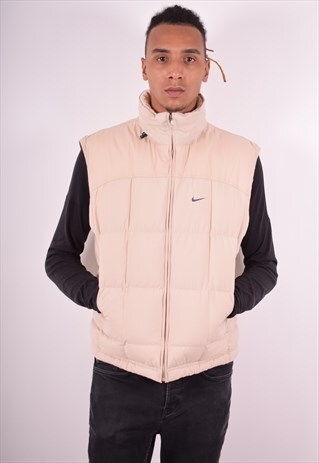 NIKE MENS VINTAGE PADDED GILET LARGE BEIGE 90S