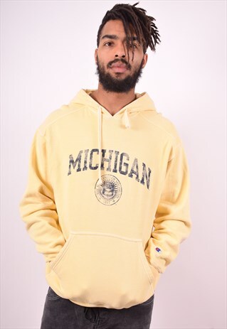 CHAMPION MENS VINTAGE HOODIE JUMPER MEDIUM YELLOW 90'S