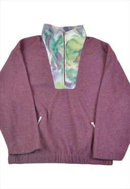 Vintage Fleece 1/4 Zip Retro Pattern Purple Ladies XL