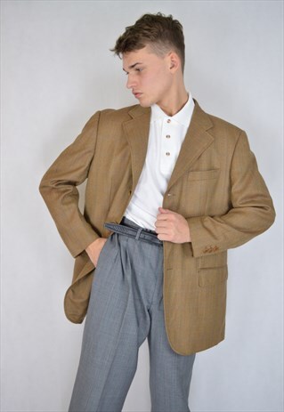 VINTAGE BROWN CHECKERED WOOL PARTY BLAZER