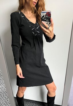 Black Simple High Waist Mini Shift Work Cocktail Dress S M