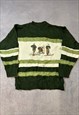 VINTAGE KNITTED JUMPER EMBROIDERED SKIERS PATTERNED SWEATER