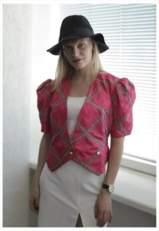 VINTAGE 70'S HOT PINK CROPPED SHORT PUFF SLEEVES JACKET