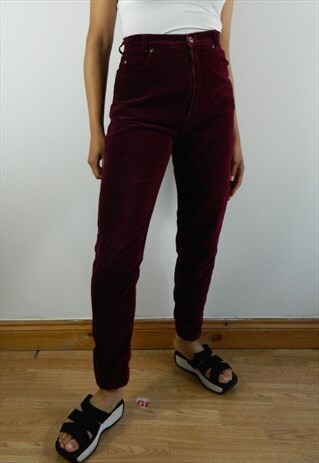 PURPLE VELVET SKINNY HIGH WAISTED TROUSERS