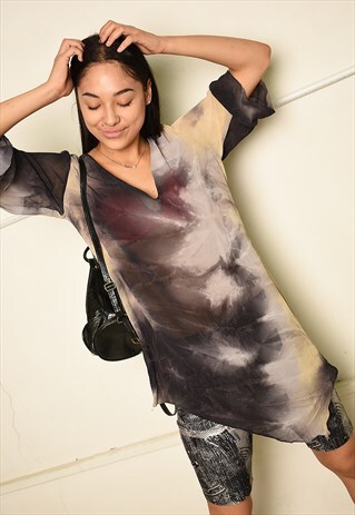 VINTAGE 90S BOHO SHEER FESTIVAL TUNIC TOP IN TIE-DYE PRINT