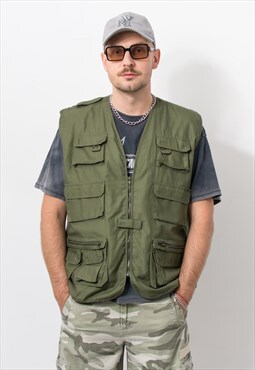 Vintage cargo vest in green utility top military