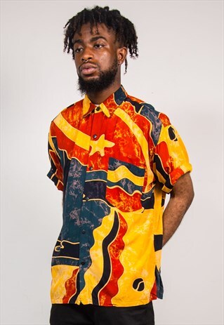 VINTAGE 90'S BRIGHT CRAZY PATTERN FESTIVAL SHIRT