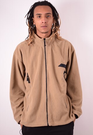 ADIDAS MENS VINTAGE FLEECE JACKET LARGE KHAKI 90S