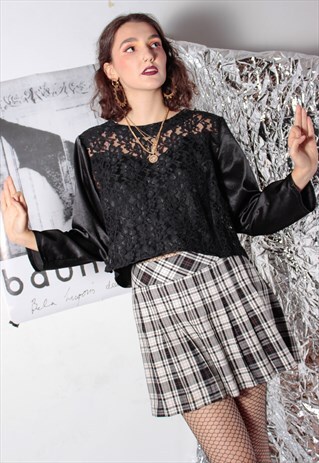 90S GRUNGE Y2K GOTH BLACK WHITE TARTAN PLEATED MINI SKIRT