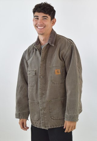 VINTAGE 90S BROWN CARHARTT COLLARED WORKWEAR JACKET