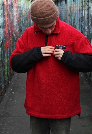 VINTAGE 90S POLO SPORT BY RALPH LAUREN Q ZIP SHERPA FLEECE