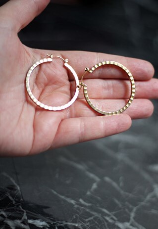 VINTAGE MEDIUM GOLD TEXTURED HOOP EARRINGS