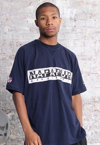 VINTAGE NAPAPIJRI BIG LOGO T-SHIRT NAVY BLUE