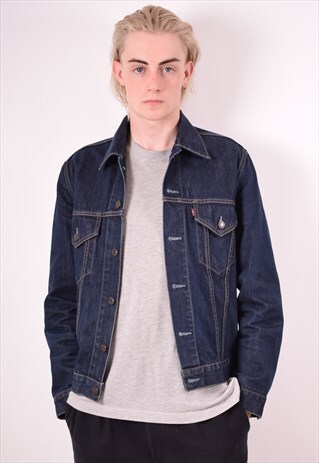 LEVI'S MENS VINTAGE DENIM JACKET SMALL NAVY BLUE 90S