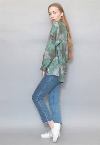 VINTAGE 1990'S GREEN ABSTRACT PRINT OVERSIZED SHIRT