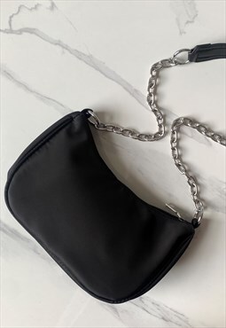 BOO DESIGNED Black Nylon Chain Strap Handbag