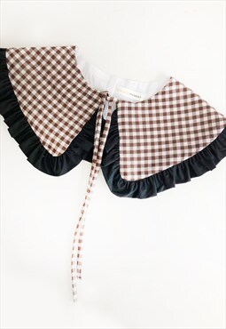 Gingham&Black Cotton Oversized Collar, Detachable Collar