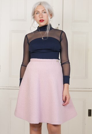 MIDI LENGTH VINTAGE PASTEL PINK WOOL SKIRT