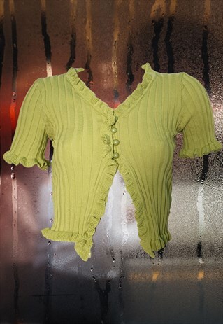 CROP RIB KNIT CARDIGAN IN GREEN
